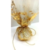 Μπομπονιέρα γάμου με δίχτυ με φύλλα χρυσού  - λευκό - χρυσό - ΚΩΔ:MPO-527273-A-W