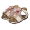 Παπουτσάκια Babywalker για Κορίτσι - Πέδιλο Διακοσμημένο με Χειροποίητο Υφασμάτινο Λουλούδι με Πέρλα και Πούπουλα - Ζευγάρι - ΚΩΔ:PRI2611-BW