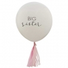 Μπαλόνι latex 45cm λευκό Big Sister με ροζ φούντες - ΚΩΔ:HEB-113-BB