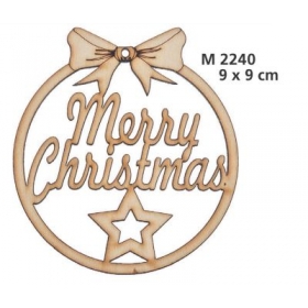 Ξυλινο Διακοσμητικο Merry Christmas Με Φιογκο Και Αστερι - Φυσικο - 9Χ9 Εκατ.- ΚΩΔ:M2240-Ad