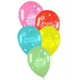 Τυπωμενα Μπαλονια Latex «Happy Birthday» Με Τουρτα Σε 5 Χρωματα 12΄΄ (30Cm)  – ΚΩΔ.:13512333-Bb