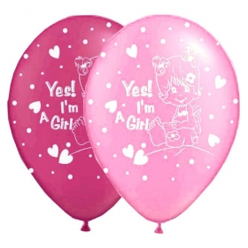Ροζ-Φουξια Μπαλονια «Yes I'M A Girl» Με Μωρο 12'' (30Cm) – ΚΩΔ.:13512424-Bb