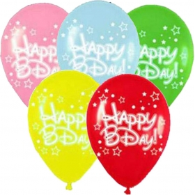 Τυπωμενα Μπαλονια Latex «Happy Bday» Με Αστερια Σε 5 Χρωματα 13΄΄ (33Cm)  – ΚΩΔ.:13512533-Bb