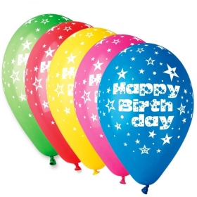 Τυπωμενα Μπαλονια Latex «Happy Birthday» Με Αστερια Σε 5 Χρωματα 13΄΄ (33Cm)  – ΚΩΔ.:13612200-Bb