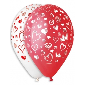 Ασπρα-Κοκκινα Μπαλονια Τυπωμενα Με Καρδιες 12'' (30Cm) – ΚΩΔ.:13613234-Bb