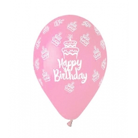 Τυπωμενα Μπαλονια Latex Baby Pink «Happy Birthday» Cake 13΄΄ (33Cm)  – ΚΩΔ.:13613249F-Bb