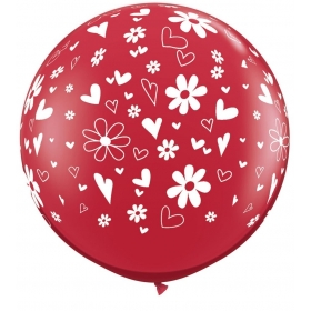 Κοκκινα Μπαλονια Latex 90Cm Με Καρδιες Και Λουλουδια – ΚΩΔ.:28158-Bb