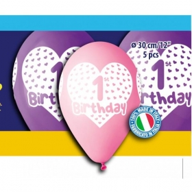 Τυπωμενα Μπαλονια Latex Για Κοριτσι «1St Birthday» Ροζ-Μωβ 12΄΄ (30Cm)  – ΚΩΔ.:S303919-Bb