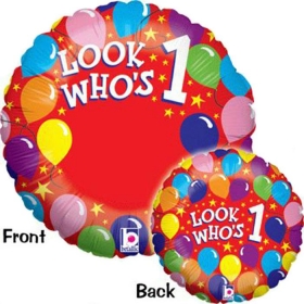 Κοκκινο Μπαλονι Foil Γενεθλιων «Look Who'S 1» Εκτυπωσιμο 53Cm – ΚΩΔ.:14103-Bb
