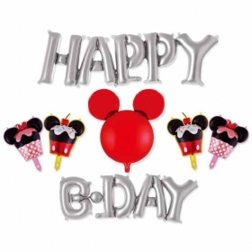 Μπαλονι Foil Γενεθλιων Σετ Mickie Mouse Ασημι «Happy Bday» (7Τμχ) – ΚΩΔ.:207174-Bb