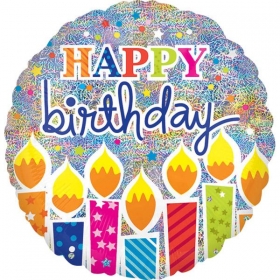 Μπαλονι Ιριδιζον Foil Γενεθλιων «Happy Birthday» Με Κερακια 45Cm – ΚΩΔ.:524481-Bb