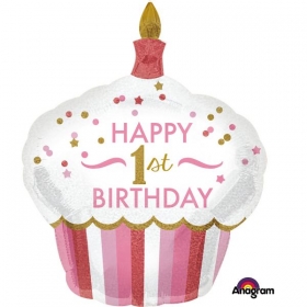 Μπαλονι Foil Γενεθλιων Supershape Cupcake «Happy 1St Birthday» Κοριτσι 73X91Cm – ΚΩΔ.:534522-Bb