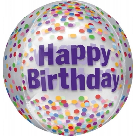 Διαφανο Μπαλονι Foil Γενεθλιων «Happy Birthday» Orbz Με Funfetti 40Cm – ΚΩΔ.:537836-Bb