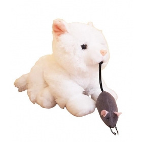 Λουτρινο Μαλλιαρο Ασπρο Γατακι Με Ποντικακι Στο Στομα 30Cm - ΚΩΔ:6C04152-1-Bb