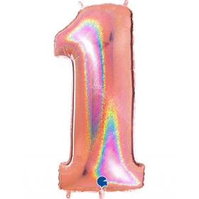 Μπαλονι Foil Ροζ-Χρυσο Ιριδιζον 100Cm Αριθμος Ενα Με Γκλιτερ – ΚΩΔ.:831Ghrg-Bb