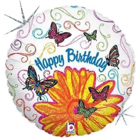 Μπαλονι Foil Γενεθλιων «Happy Birthday» Με Ομορφες Πεταλουδες 91Cm – ΚΩΔ.:83596-Bb