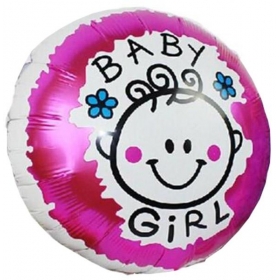 Μπαλονι Foil 45Cm Για Γεννηση «Baby Girl» Με Χαμογελαστη Φατσουλα  – ΚΩΔ.:206162-Bb