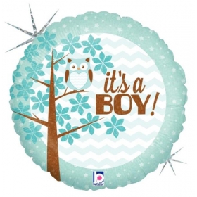 Μπαλονι Ιριδιζον Foil 45Cm Για Γεννηση «It'S A Boy» Με Κουκουβαγια – ΚΩΔ.:36158-Bb