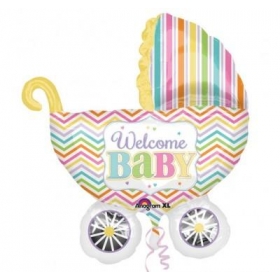 Μπαλονι Foil 78X71Cm Για Γεννηση Supershape «Welcome Baby» Πολυχρωμο Καροτσακι – ΚΩΔ.:531588-Bb
