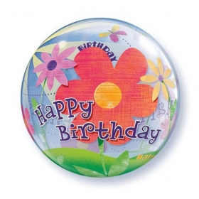 Μπαλονι Foil 22"(56Cm) Λουλουδια «Happy Birthday» Bubble Μονο – ΚΩΔ.:68650-Bb