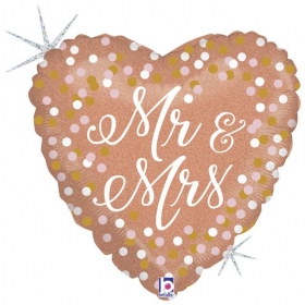 Μπαλονι Foil 45Cm Ροζ-Χρυση Καρδια «Mr & Mrs» Πουα  - ΚΩΔ.:367142-Bb