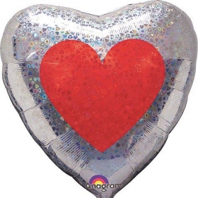 Μπαλονι Foil 81Cm Ασημι Ιριδιζον Καρδια Με Κοκκινη Καρδια - ΚΩΔ.:514912-Bb