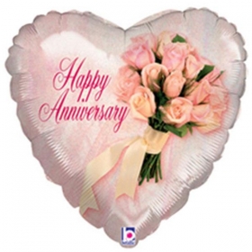 Μπαλονι Foil 45Cm Καρδια Με Μπουκετο Λουλουδιων «Happy Aniversary»  - ΚΩΔ.:86364-Bb