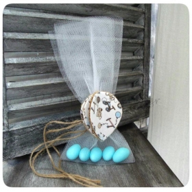 Μπομπονιέρα Βάπτισης Τρισδιάστατο Αερόστατο Από Λινάτσα Με Τούλι - ΚΩΔ:Mpo-50587