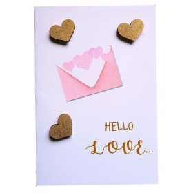 Καρτα Βαλεντινου Hello Love Με Ξυλινες Χρυσες Καρδιες - ΚΩΔ:Vc1702-17-Bb