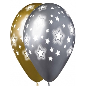 Τυπωμενα Μπαλονια Latex Κοσμικα Αστερια Σε Χρυσο-Ασημι 13" (33Cm) – ΚΩΔ.:13613304-Bb