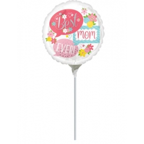 Μπαλονι Foil 23Cm Mini Shape «Best Mom Ever» Με Λουλουδια – ΚΩΔ.:537084-Bb