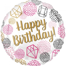 Μπαλονι Foil Γενεθλιων «Happy Birthday» Με Διαμαντια 45Cm – ΚΩΔ.:539626-Bb