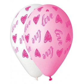Ροζ Και Λευκα Μπαλονια Τυπωμενα «Love» Με Καρδια 13'' (33Cm) – ΚΩΔ.:13613286-Bb