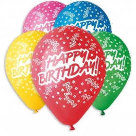 Τυπωμενα Μπαλονια Latex «Happy Birthday» Σε 5 Χρωματα 13" (33Cm) – ΚΩΔ.:13612201-Bb