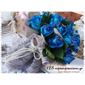 Νυφικη Ανθοδεσμη Με Μπλε Τριανταφυλλα Κοχυλια Και Αστεριες Σε Καλοκαιρινο Σχεδιασμο - ΚΩΔ.:Fro-1354-N