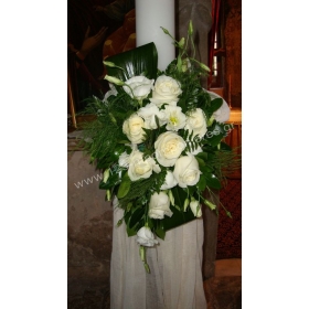 Λαμπαδες Γαμου Με Λευκα Τριανταφυλλα Και Πρασινα Φυλλωματα - ΚΩΔ.:Pt402-L
