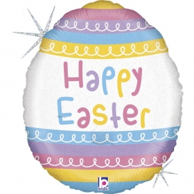 Μπαλονι Foil 18'' 46Cm Αυγο Happy Easter Παστελ Ριγε – ΚΩΔ:36931-Bb