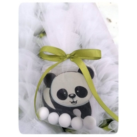 Μπομπονιερα Βαπτισης Με Ξυλινο Panda Μεσα Σε Τουλι - ΚΩΔ:Mpo-Boae31-5-8-Al