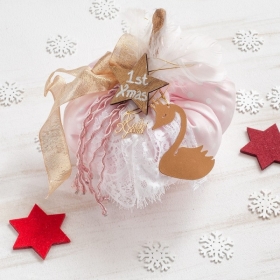 Χριστουγεννιατικη Διακοσμητικη Μεγαλη Ροζ Πουα  Κολοκυθα Με Κυκνο - 1St Xmas - ΚΩΔ:14803L-Pr