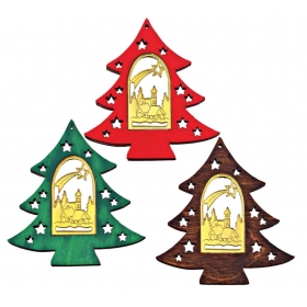 Ξυλινο Βαμμενο Χριστουγεννιάτικο Δέντρο Με Plexiglass Χρυσο Εσωτερικα 9Χ10Cm - ΚΩΔ:M4515-Ad