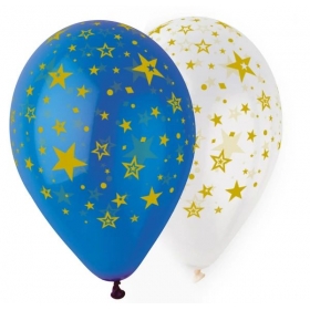 Μπαλονι Λατεξ 13''(35Cm) Αστερια Μπλε & Διαφανο Τυπωμενο - ΚΩΔ:13613001-Bb