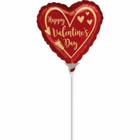 Μπαλονια Foil 9''(23Cm) Mini Shape Κοκκινη Καρδια 'Happy Valentine'S Day' Βελος - ΚΩΔ:540594-Bb