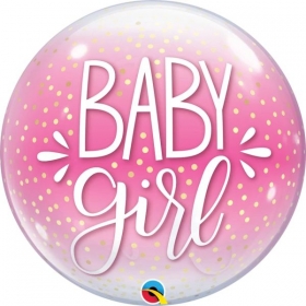 Μπαλονι Foil 22''(56Cm) Bubble Baby Girl Pink & Confetti Dots - ΚΩΔ:10035-Bb