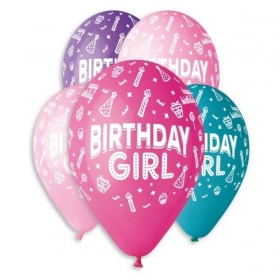 Μπαλονι Λατεξ 13"(33Cm) Τυπωμενο Birthday Girl 5 Χρωματα - ΚΩΔ:13613477-Bb