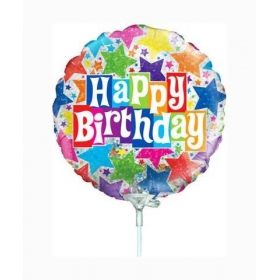 Μπαλονι Foil 9''(23Cm) Mini Shape Happy Birthday Αστερια - ΚΩΔ:82594-Bb