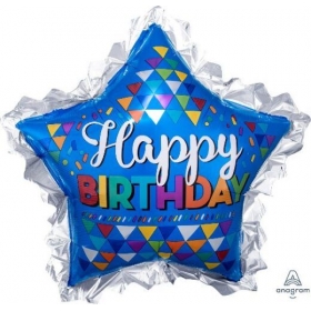 Μπαλονι Foil 33''(86Cm) Happy Birthday Μπλε Αστερι - ΚΩΔ:533610-Bb