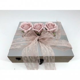 Κουτι Καθρεφτης Με Led & Ροζ Λουλουδια Στη Σειρα 22X20Cm - ΚΩΔ:Lsa-Rn