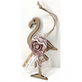 Ξυλινο Κρεμαστο Flamingo Με Λουλουδι Σε Αποχρωση Σαπιο Μηλο 13X6Cm - ΚΩΔ:Tr51Sm-Rn