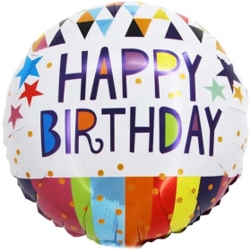 Μπαλονι Foil 18''(45Cm) Happy Birthday Με Ριγες Και Αστερια - ΚΩΔ:206331-Bb