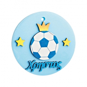 Κεραμικό Διακοσμητικό με Ξύλινα Στοιχεία και Όνομα - Μπλε Μπάλα Ποδοσφαίρου 8Χ8cm - ΚΩΔ:M4673-AD
